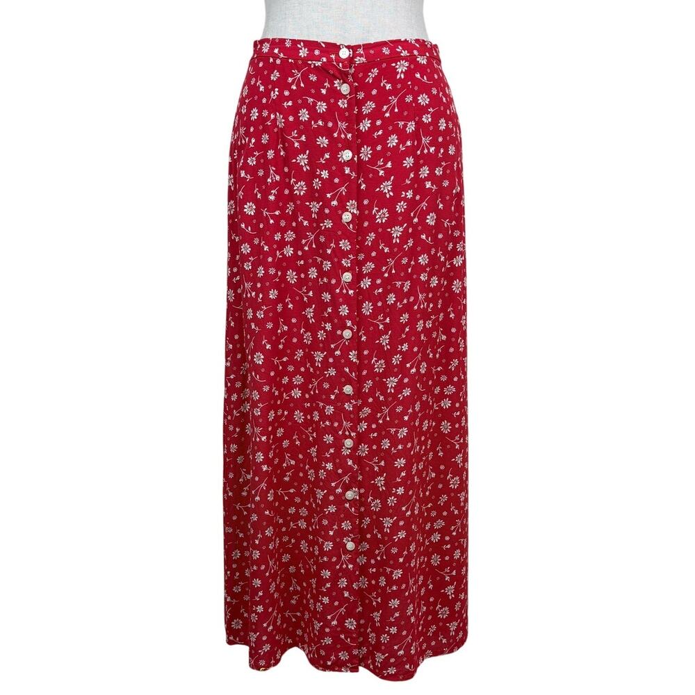 Villager Liz Claiborne Ditsy Floral Midi Skirt Red Vintage 90s Cottagecore Sz 6 - Picture 3 of 10